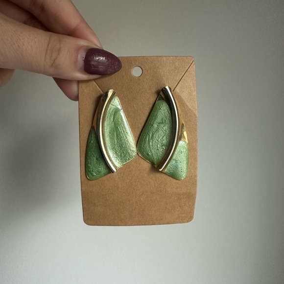 Jewelry - Modern Green & Gold Geometric Statement Earrings